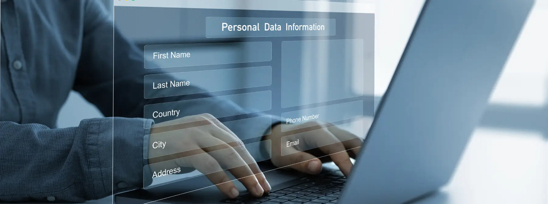somebody completing their personal details on a laptop